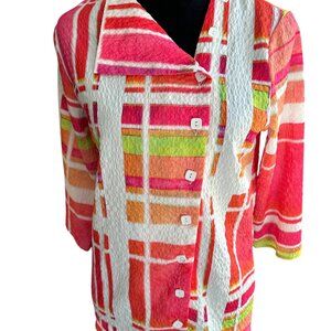 Ethyl Clothing Bold Multicolor Small Plaid 3/4 Sleeve Button Blouse